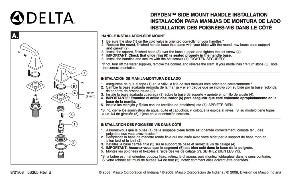 Delta H251RB Dryden Bidet Handle Kit