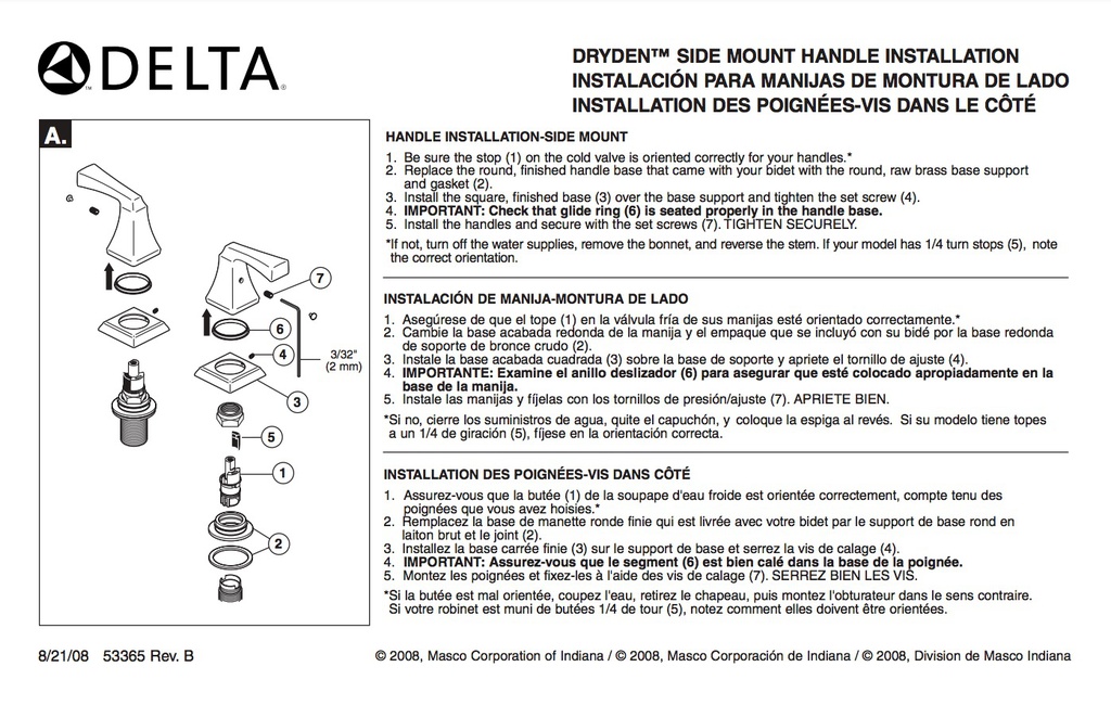 Delta H251SS Dryden Bidet Handle Kit