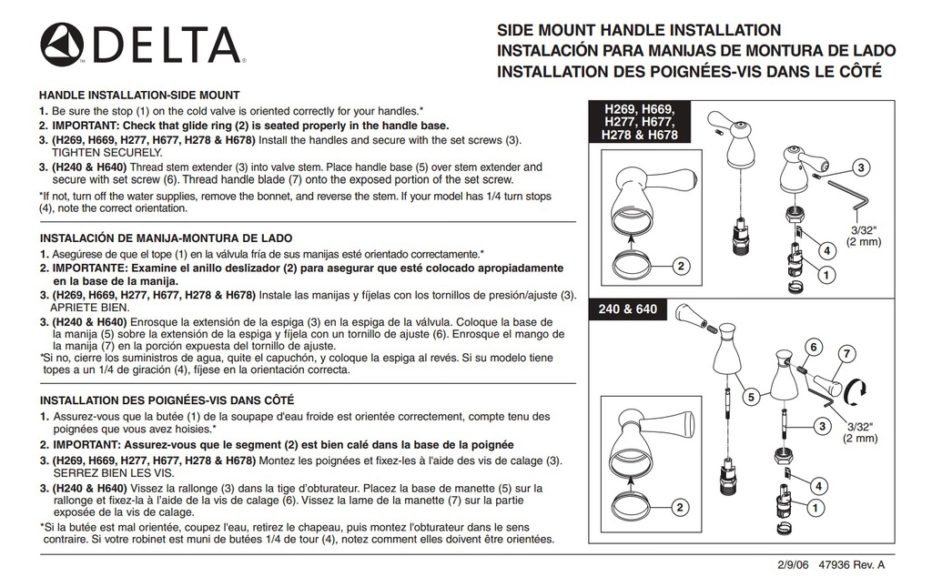 Delta H278 Leland Sm Leland Hdles W/Screws