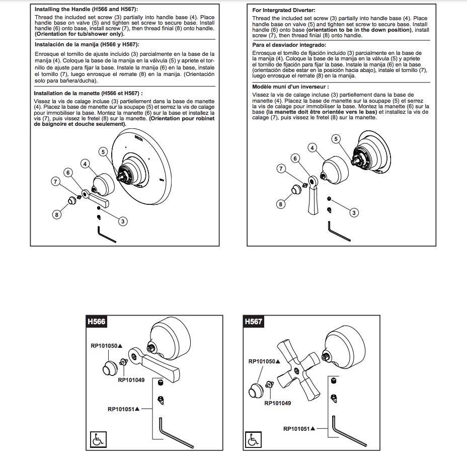 Delta H566BL Dorval Handle 1L Shower 14S Tegrated Diverter And Freestan