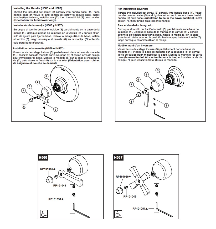 Delta H566CZ Dorval Handle 1L Shower 14S Tegrated Diverter And Freestan