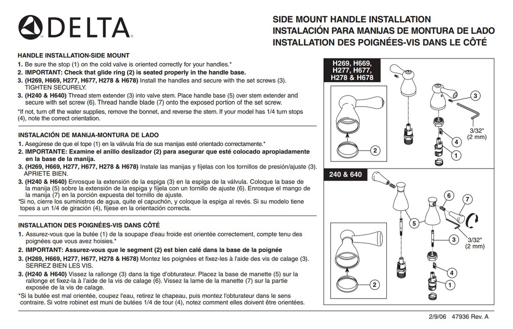 Delta H640 Lockwood Lg Rt Teapot Hdle W/Screw 