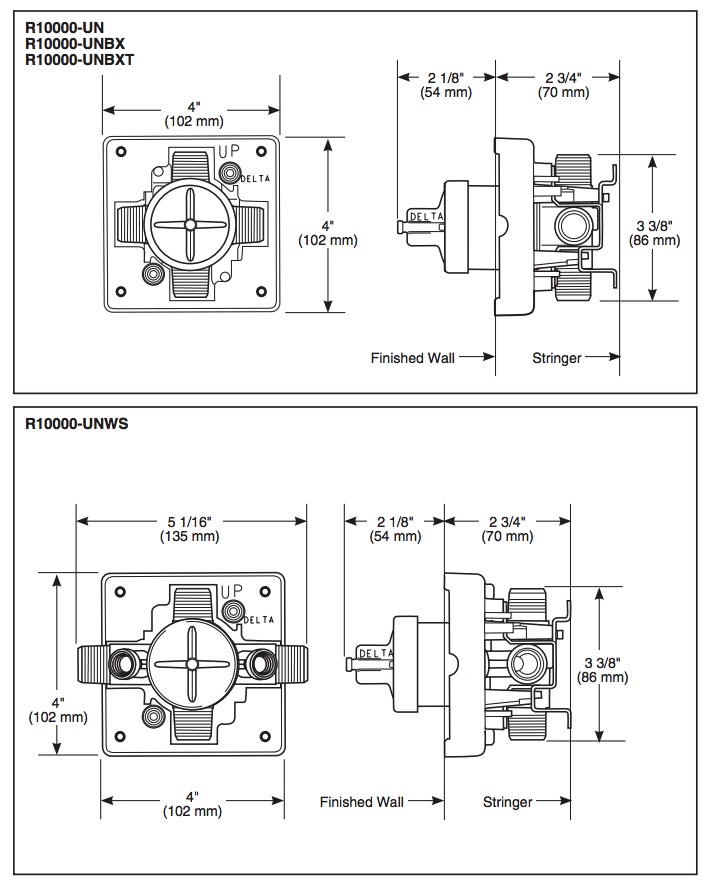 Delta R10000-MFWS Universal Valve Body-Mf- W/Stops 