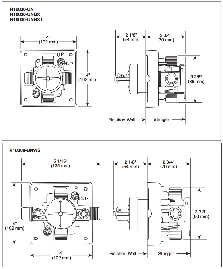 Delta R10000-PXWS Traditional Universal T/S Valve Body-Pex W/Stops 