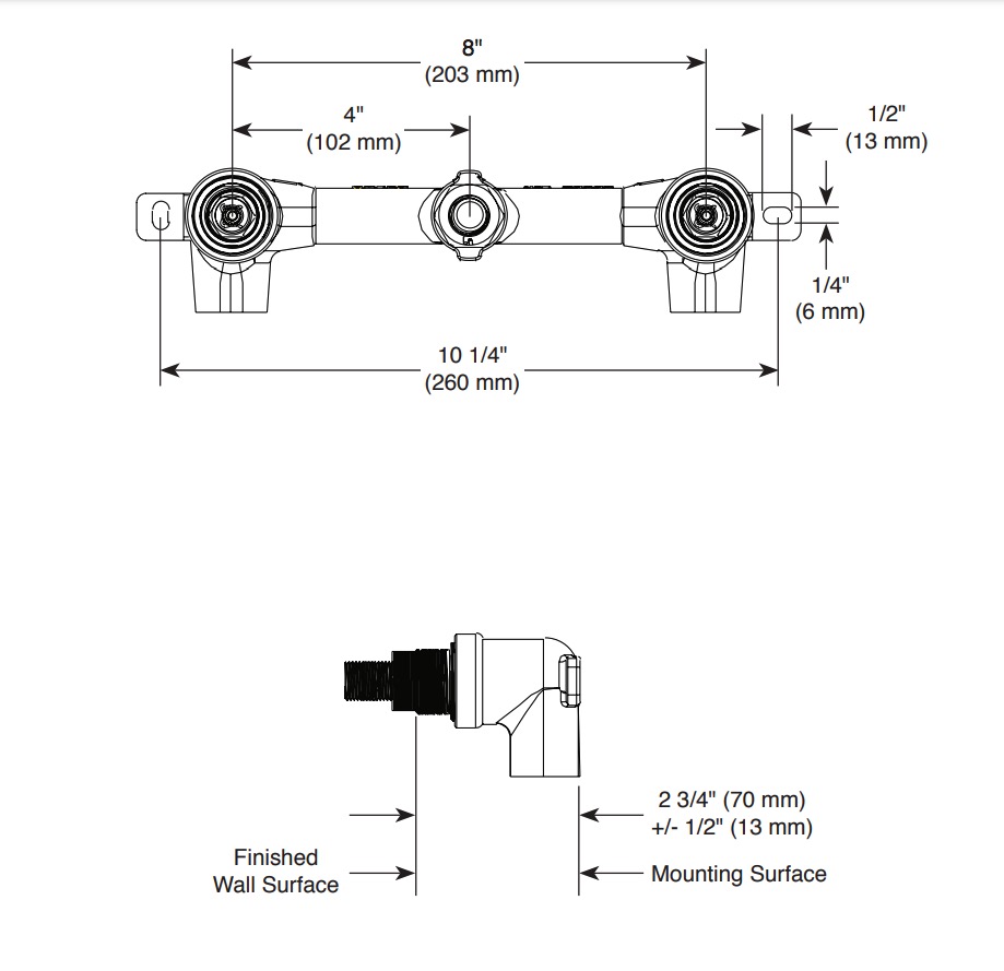 Delta R3500-WL Ara 2H Wm Lav Faucet Rough-In 
