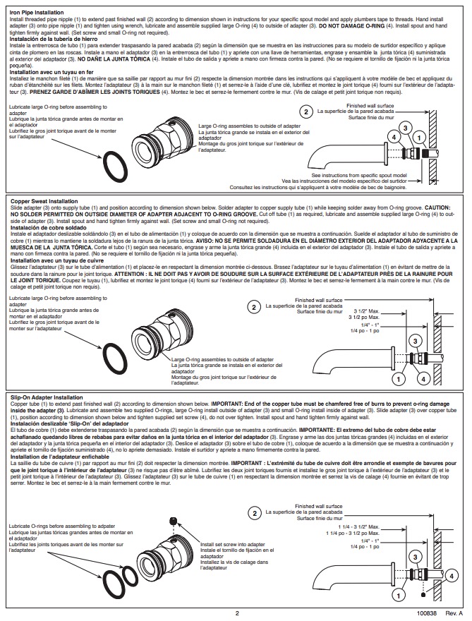 Delta RP100154 Tub Spout Adapter Tri Universal 