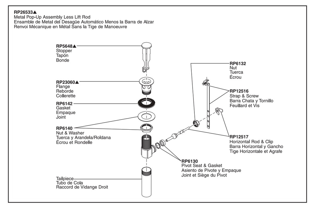 Delta RP26533 D-Metal Pop Up-L/ Lift Rod & 