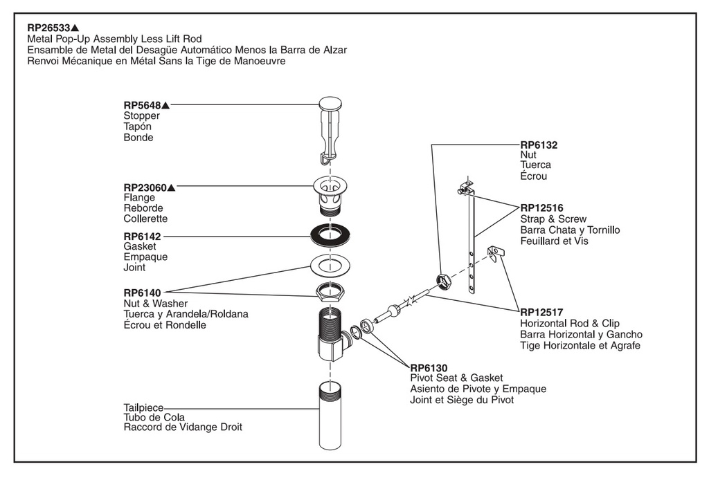 Delta RP26533RB Victorian Metal Pop-Up Assy. L/Lift Rod & Knob Assy.