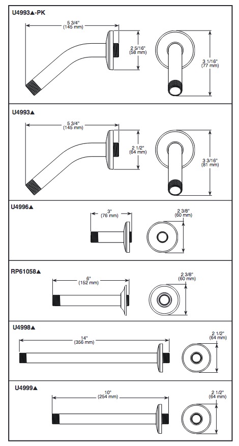 Delta RP61058 Ceiling Mount Shower Arm, 6 In 