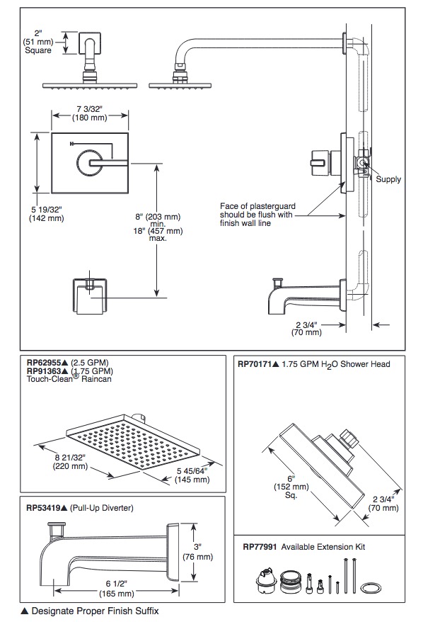 Delta RP62955PR Single Setting Overhead Showe R Head