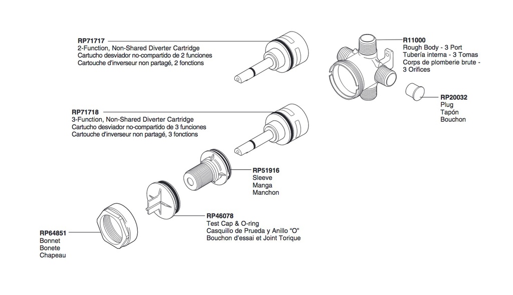 Delta RP71718 3-Function Non-Shared Diverter Cartridge 