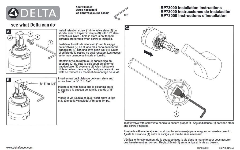 Delta RP73000 Trinsic: Valve, Euro, Short Stem With Screw 