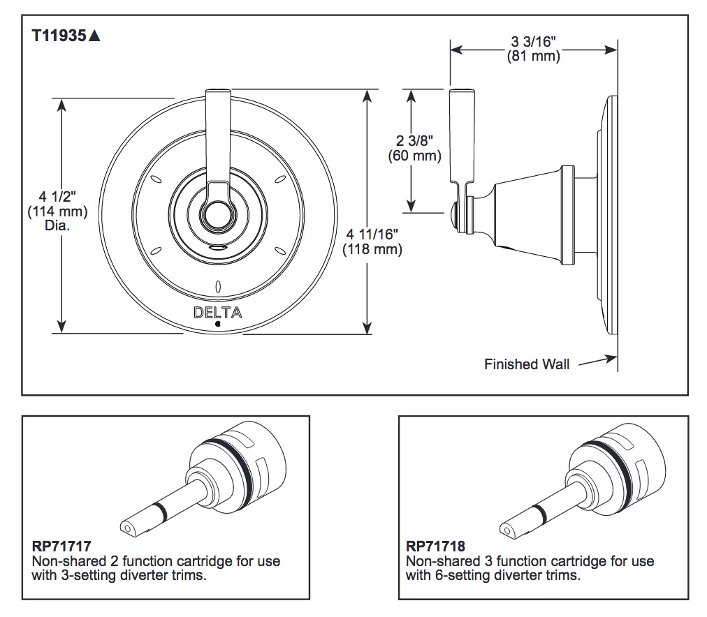 Delta T11835-SS Saylor 3 Setting Diverter Trim
