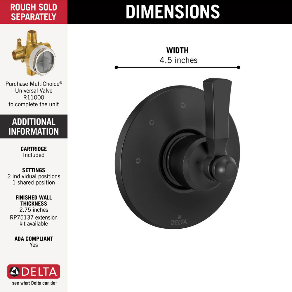 Delta T11856-BL Dorval Diverter Trim 3-Setting 1L 