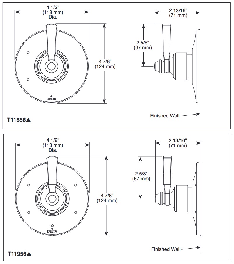 Delta T11856-BL Dorval Diverter Trim 3-Setting 1L 