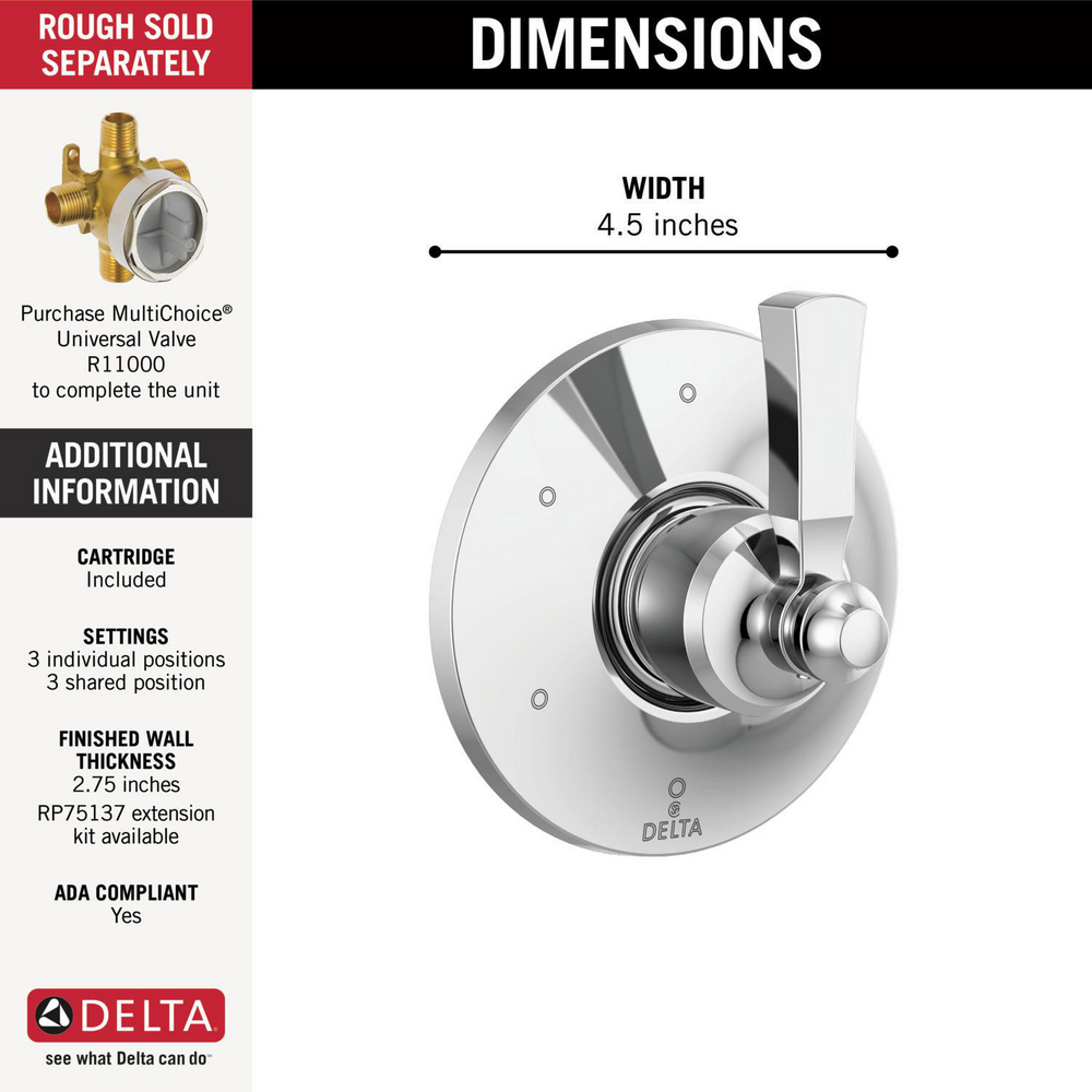 Delta T11956 Dorval Diverter Trim 6-Setting 1L 