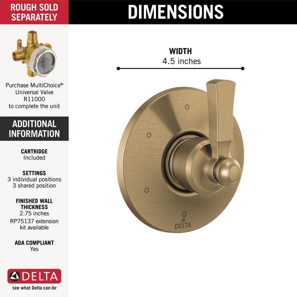 Delta T11956-CZ Dorval Diverter Trim 6-Setting 1L 