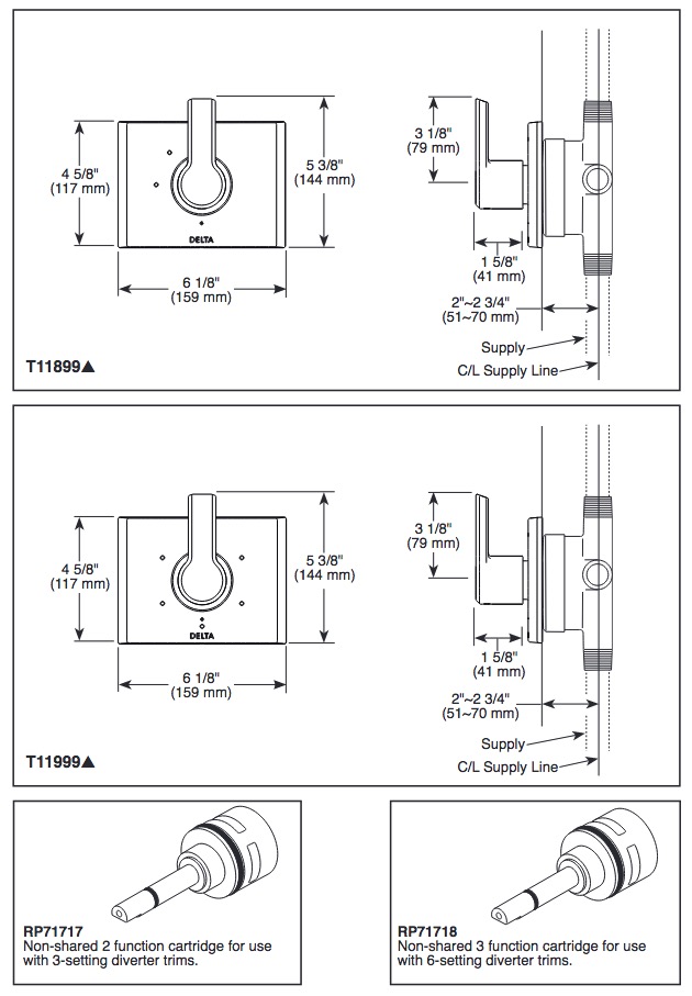 Delta T11999-PR 6 Function Diverter Trim