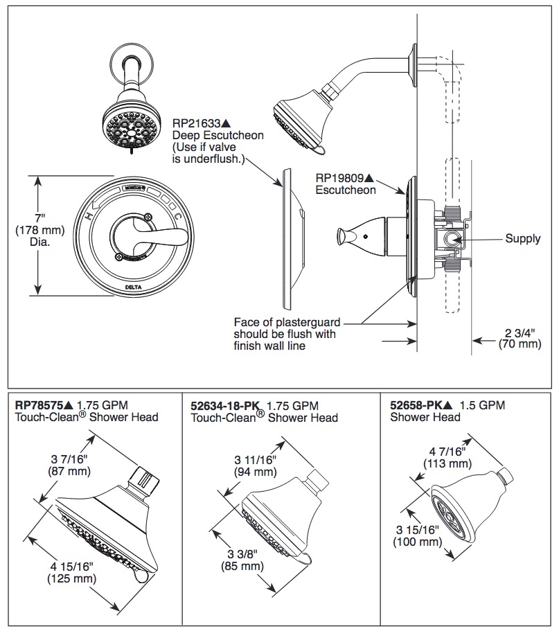 Delta T13120-CDN Classic Monitor 13 Series Tub Only- Trim 