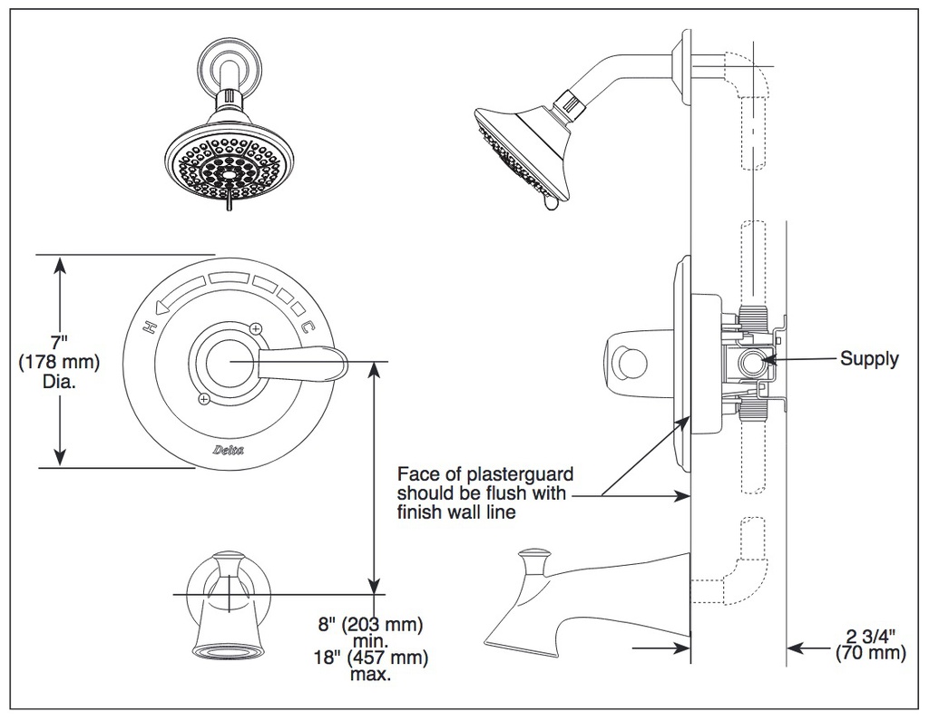 Delta T14038-CZ Lahara Monitor(R) 14 Series Valve Tri 