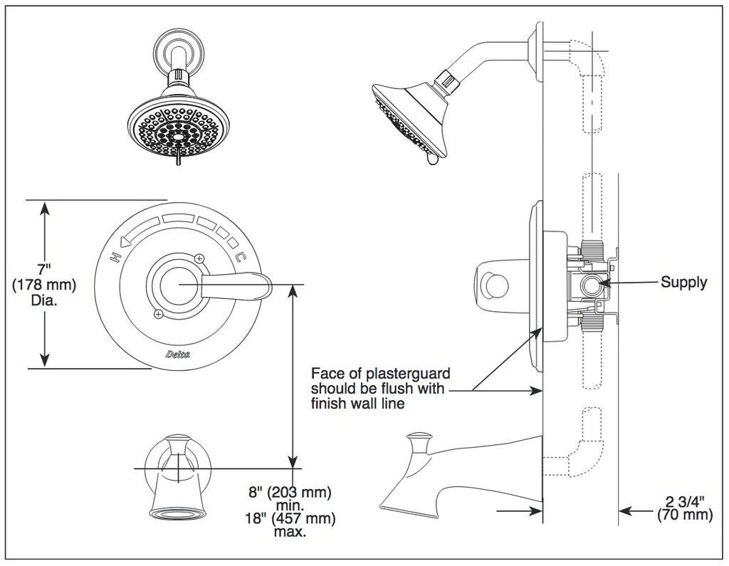 Delta T14238-CZ Lahara Monitor(R) 14 Series Shower Tr 