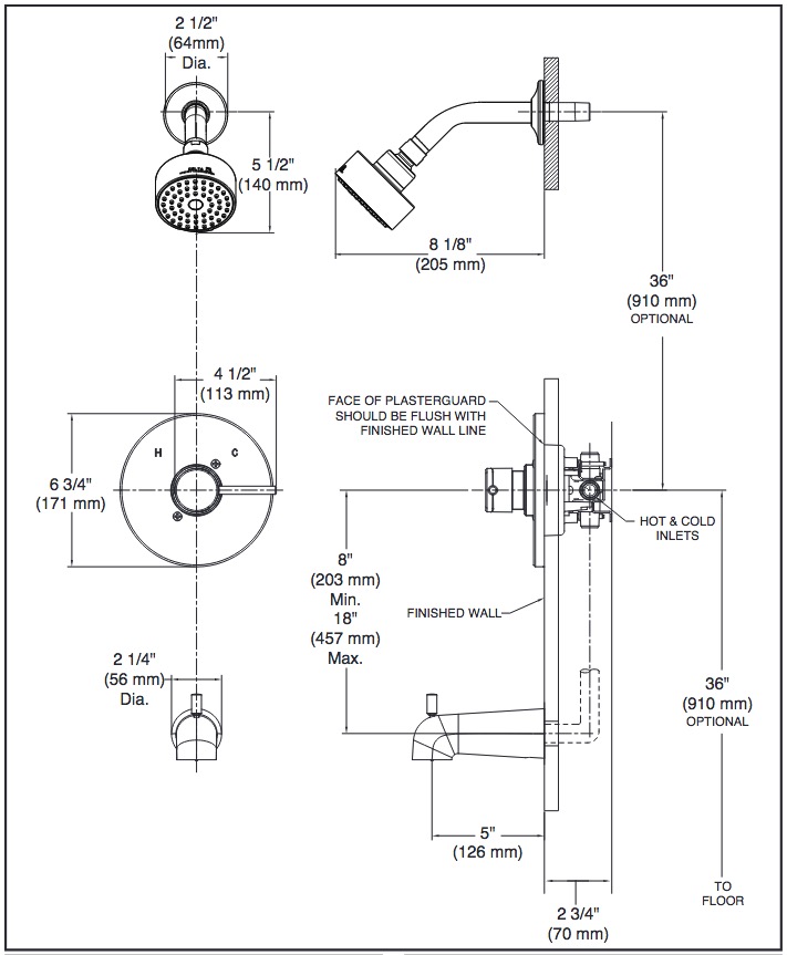Delta T14259-PP-LC Modern Cylindrical Shower Only Trim Less Cartridg