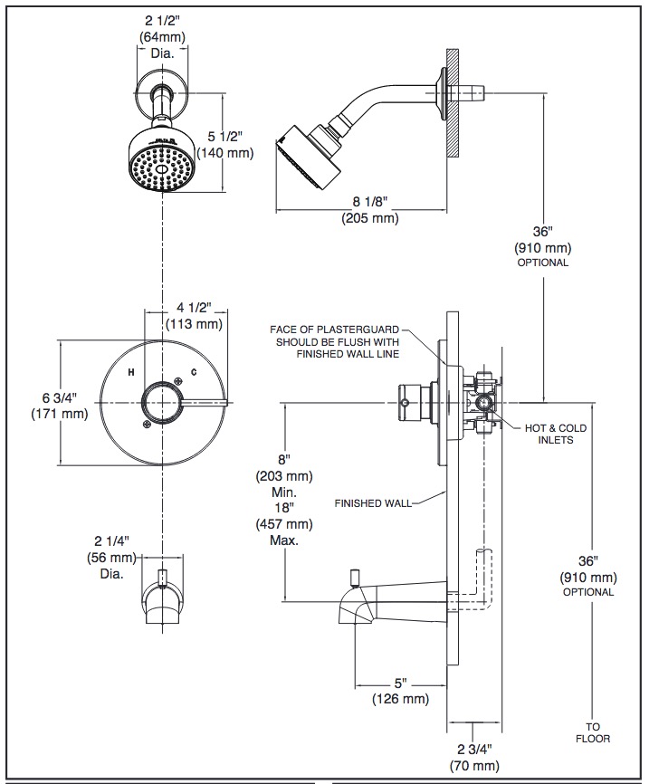 Delta T14259-PP-LHD Modern Cylindrical Shower Only Trim Less Head