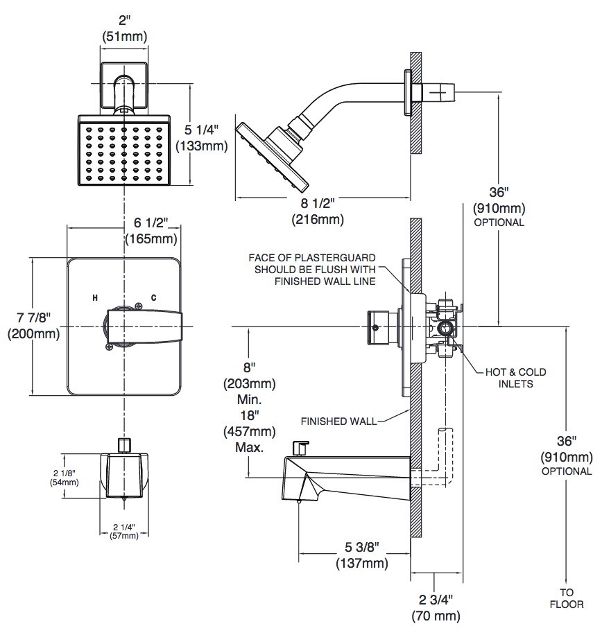 Delta T14267-PP-LC Modern Angular Shower Only Trim Less Cartridg