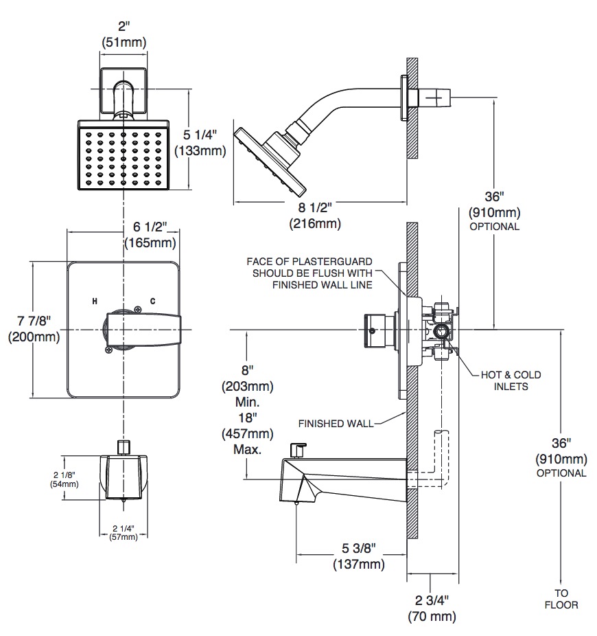 Delta T14267-PP-LHD Modern Angular Shower Only Trim Less Head