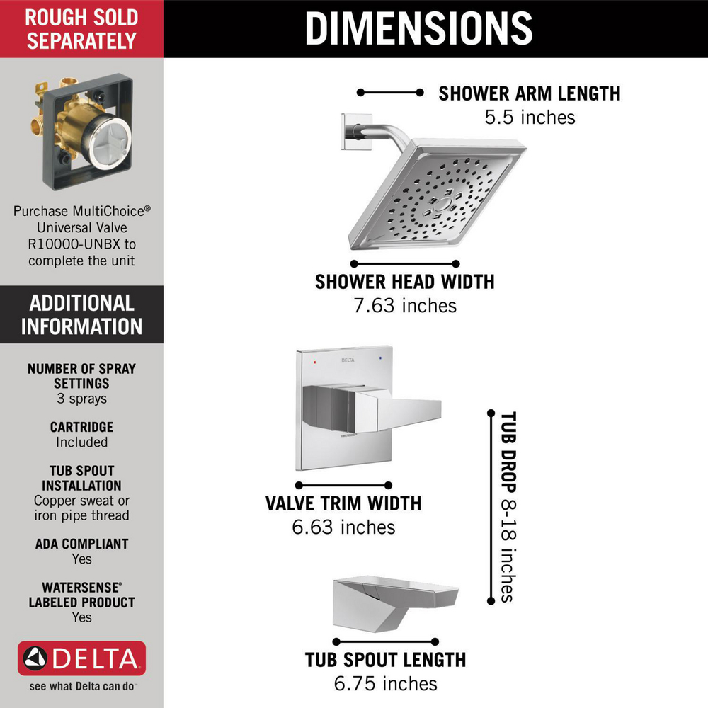 Delta T14443-PR 14 Series H2Okinetic Tub Shower Trim