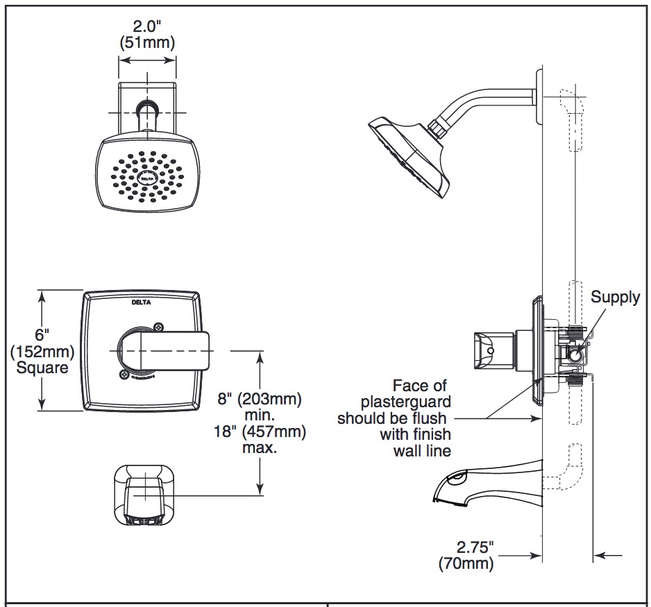 Delta T14463-SS Kitano 14 Series Tub/Shower Trim 