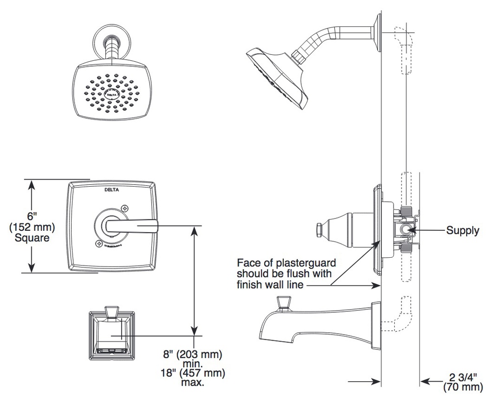 Delta T14464-BLLHD Ashlyn Tub/Shower Trim Less Showerhead 