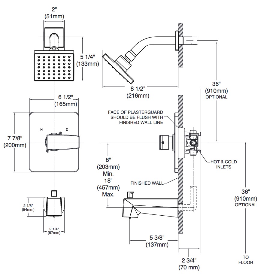Delta T14467-PP-LHD Modern Angular Tub/Shower Trim Less Head