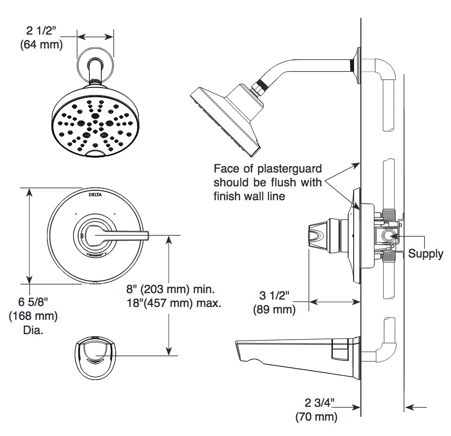 Delta T14472-PR 14S Tub Shower Trim With H2Okinetic