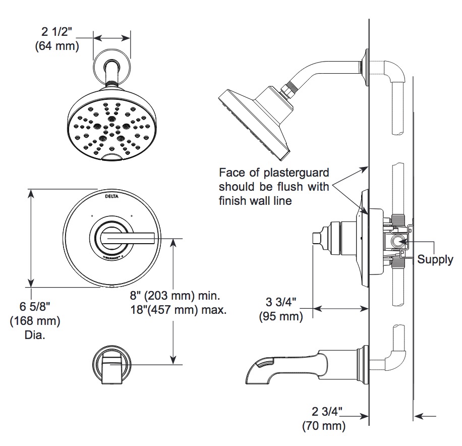 Delta T14489-BL Tetra 14 Series Tub Shower Trim