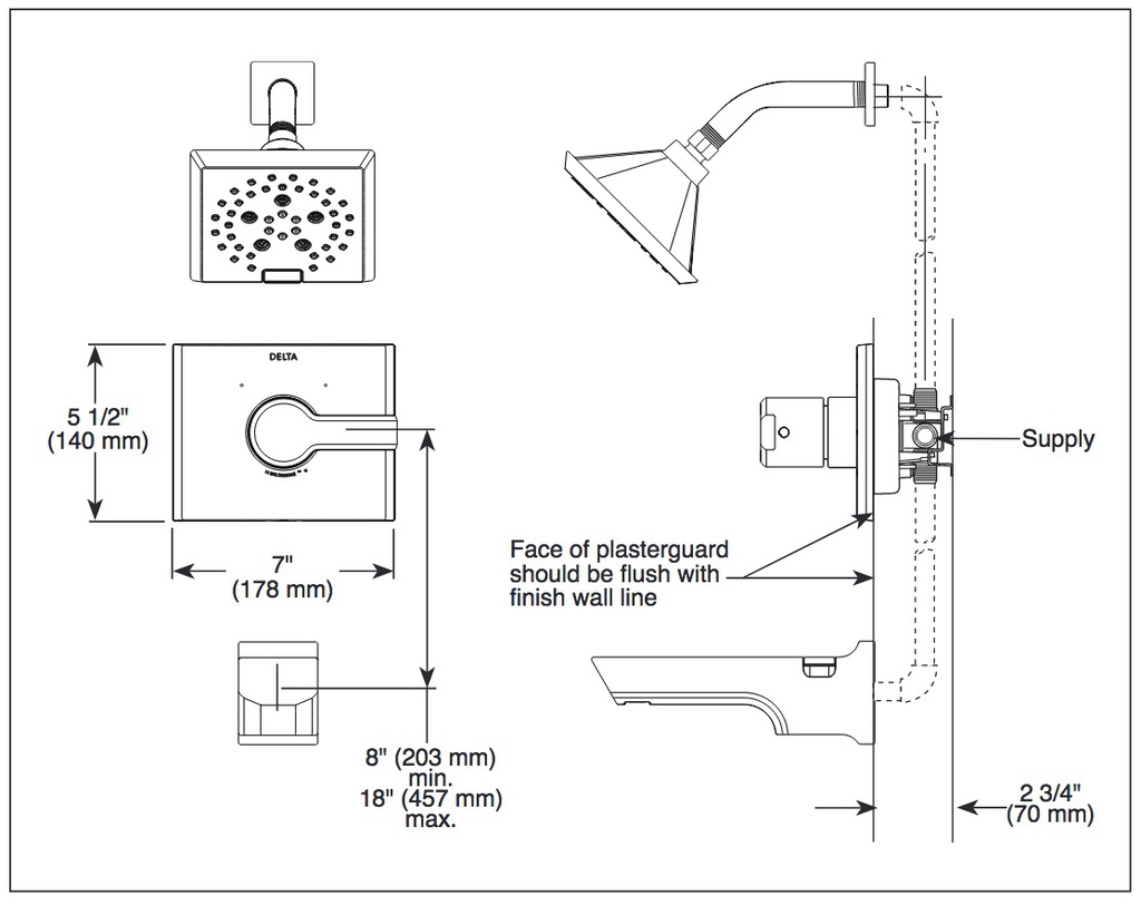 Delta T14499-PR-LHD 14 Series Tub And Shower Trim Less Head