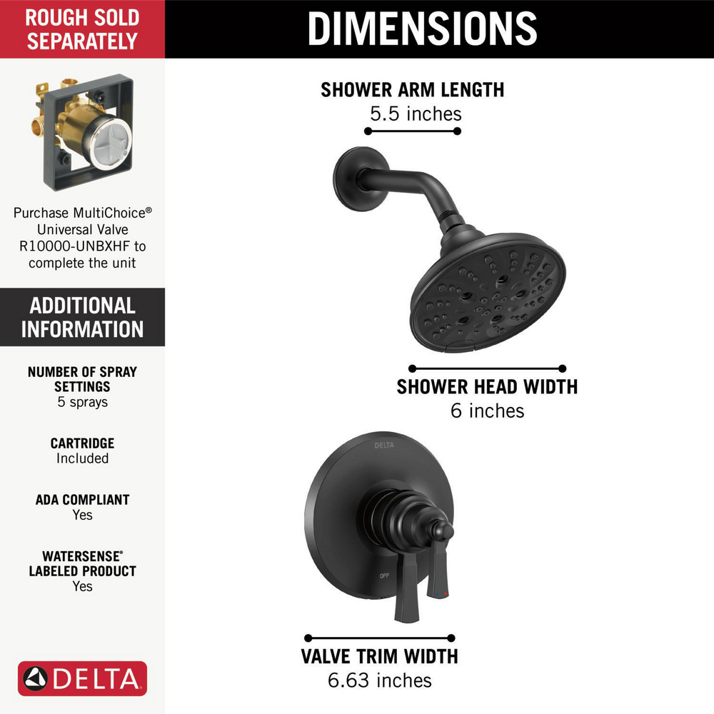 Delta T17256-BL Dorval H2O 5-Setting Shower Trim 1L 17S 