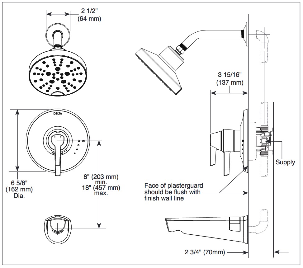 Delta T17271-SS-PR 17 Series Shower Trim With Cylinder Sh
