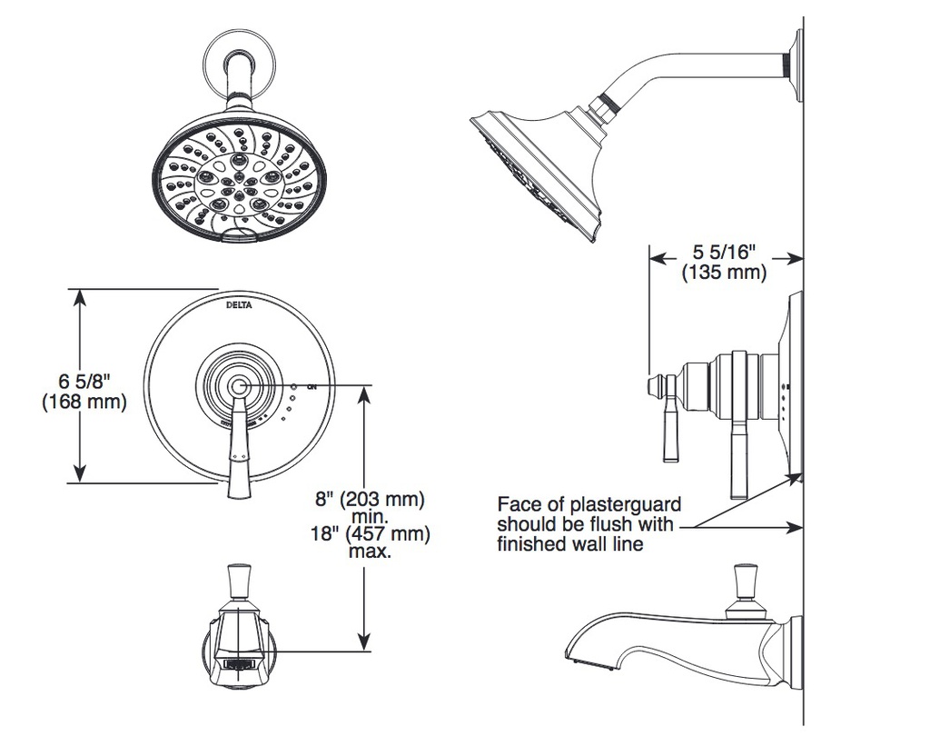 Delta T17456-BL Dorval 17 Series Tub And Shower Trim 1L 17S 