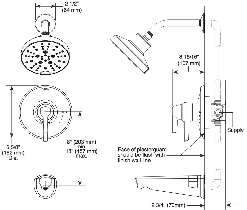 Delta T17472-SS-PR 17S Tub Shower Trim With H2Okinetic