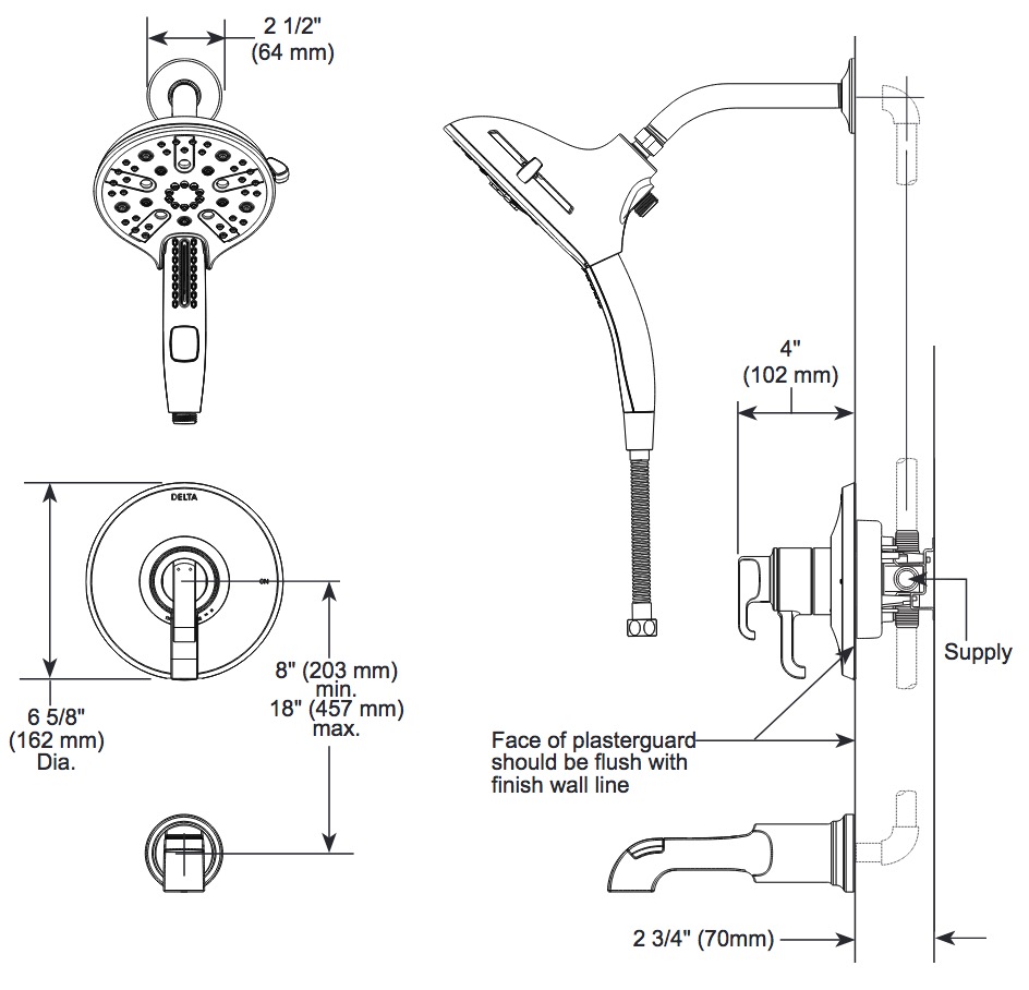 Delta T17489-SS-PR Tetra 17 Series Tub Shower Trim