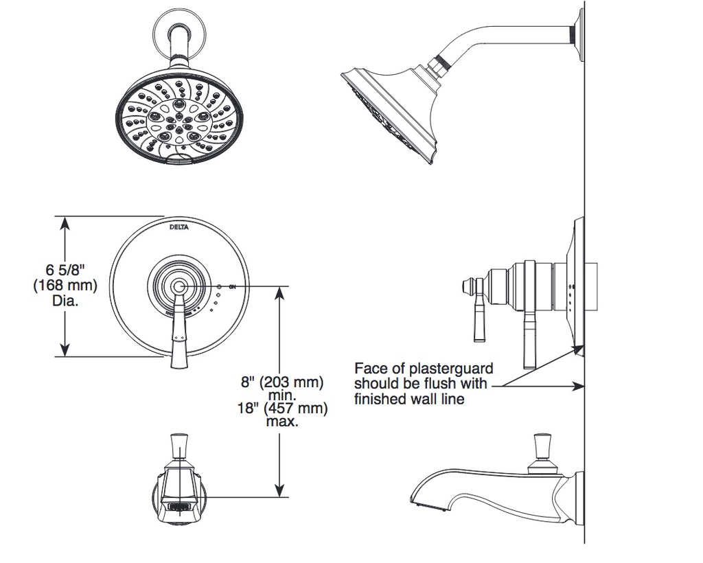 Delta T17T056-CZ Dorval 17 Thermostatic Valve Only Trim 