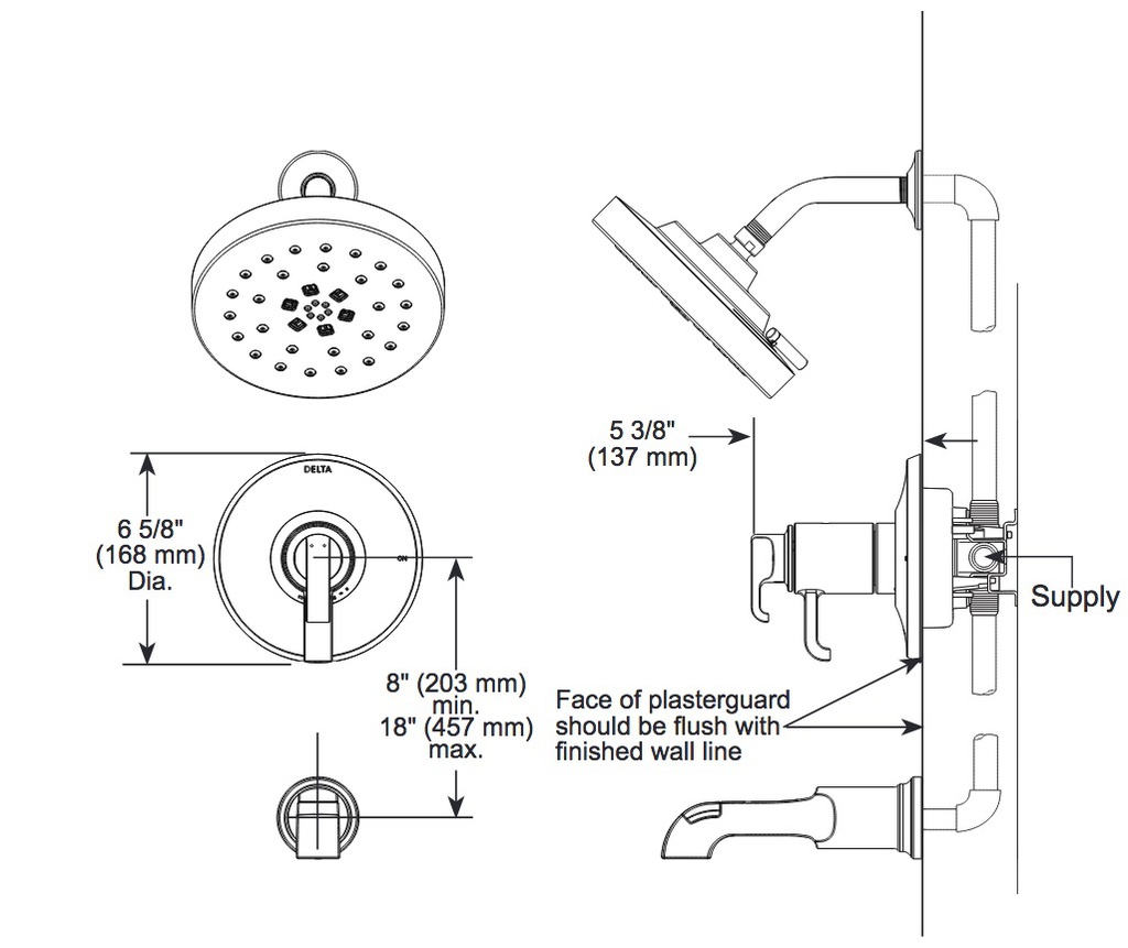 Delta T17T289-CZ-PR Tetra 17T Series Shower Trim