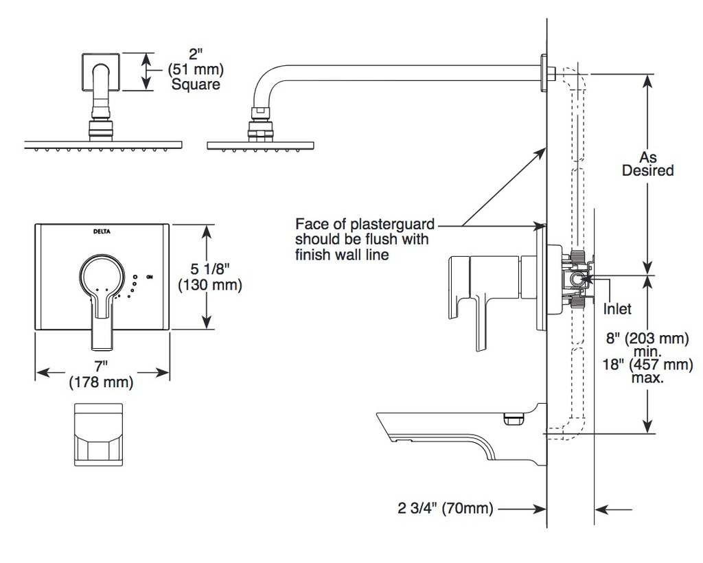 Delta T17T299-SS-PR 17T Shower Only Trim L 17T