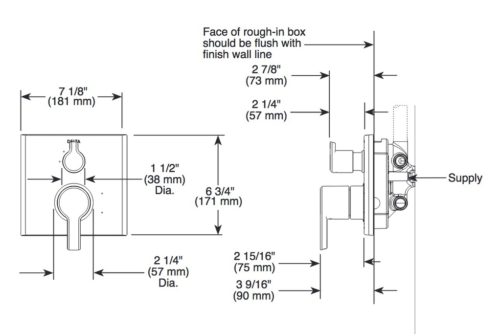 Delta T24999-BL 17 Series Integrated Diverter Trim 3 Function Diverter 
