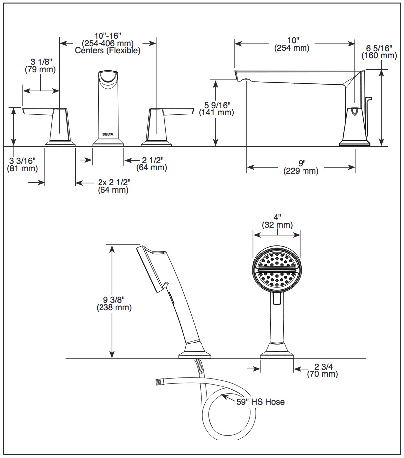 Delta T2771-BL 3-Hole Roman Tub Trim