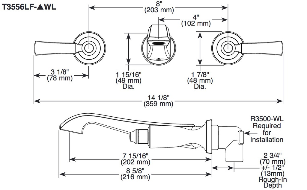 Delta T3556LF-GSWL Dorval Wall Mounted Bathroom Faucet Trim 