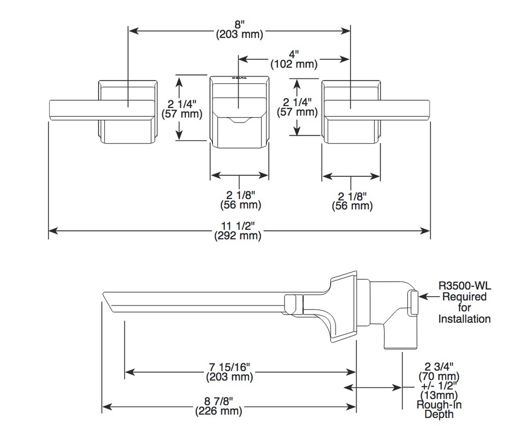 Delta T3599LF-PR-WL Two Handle Wall Mounted Faucettrim