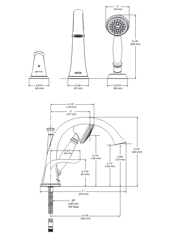 Delta T3738 Lahara 3 Hole Roman Tub With Handshower 