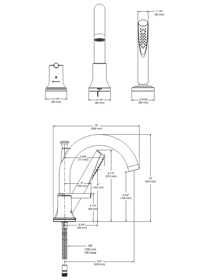 Delta T3759 Trinsic 3 Hole Roman Tub With Handshower 